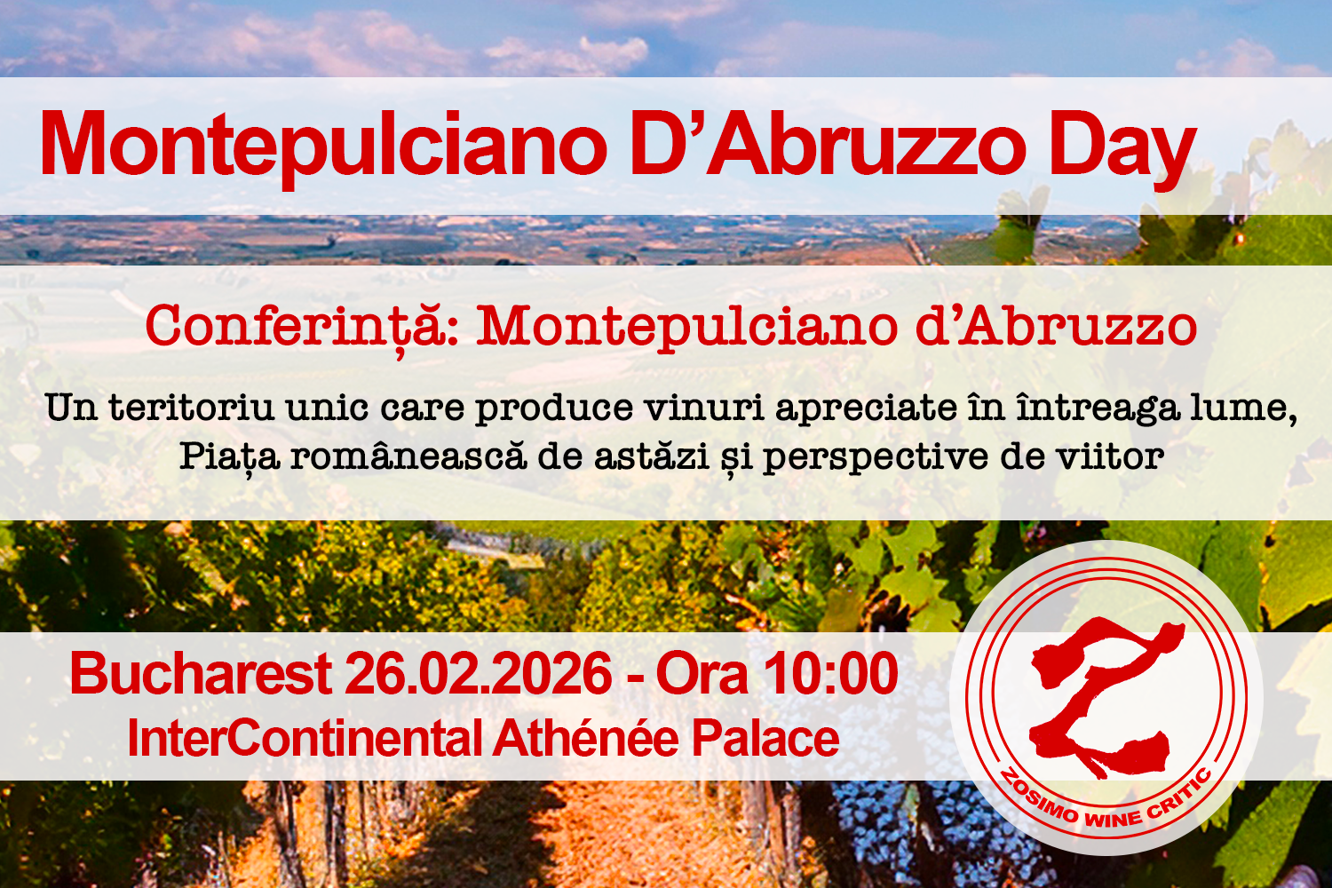 Conferință – Montepulciano d’Abruzzo – București 26 februarie 2026 – ora 10:00 –  InterContinental Athènèe Palace